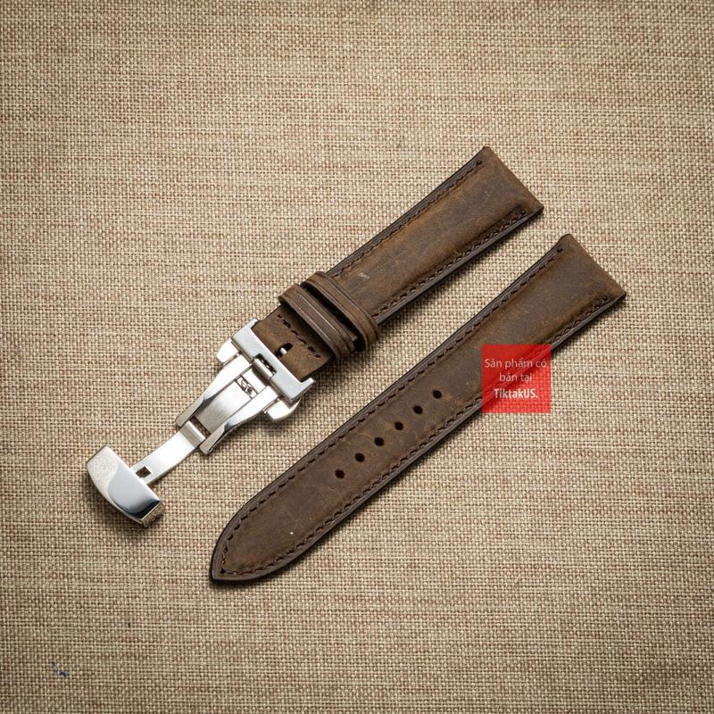 Dây Đồng Hồ Da Bò Thật Khóa Chống Gãy Dây Da Sáp Vintage Đủ Size 18mm-22mm