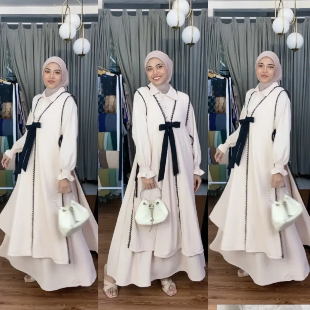 Joley Cloth - Almaira 2In1 Dress + Outer Baju Gamis Kekinian Outfit Kondangan Elegant Gamis Remaja Muslihan Busui Daily Muslim Wanita Jumbo