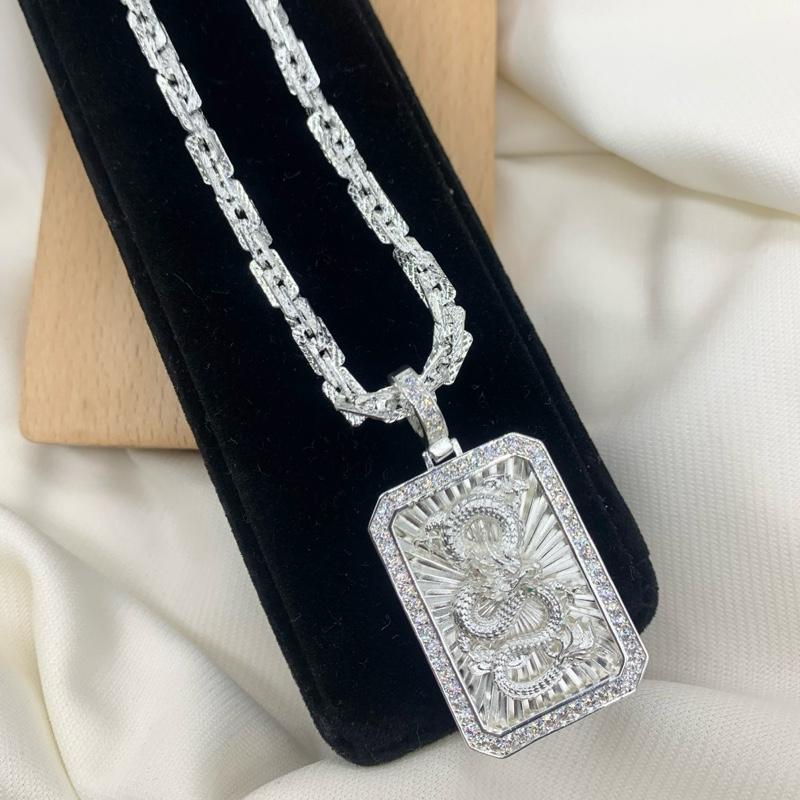   May jewels  Dây chuyền Hộ Mệnh Rồng Bạc Vòng cổ xoắn tròn mặt rồng dành cho nam giới 