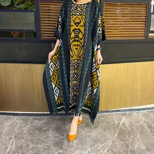 Baju Kaftan Lebaran Tenun Etnik Motif Asmat - Kaftan Tenun Wanita - Kaftan Muslimah - Kaftan Wanita Casual - Kaftan Hijab Friendly Nyaman