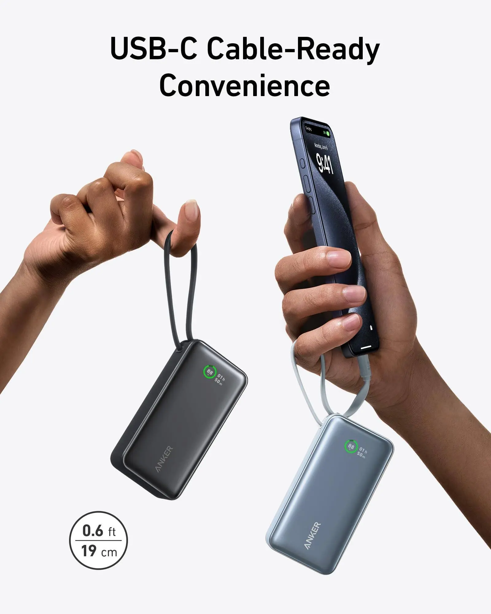 Anker Nano Power Bank 10,000mAh (30W ,Built-In USB-C Cable) Super Large Capacity Portable Mobile Power PD Fast Charge