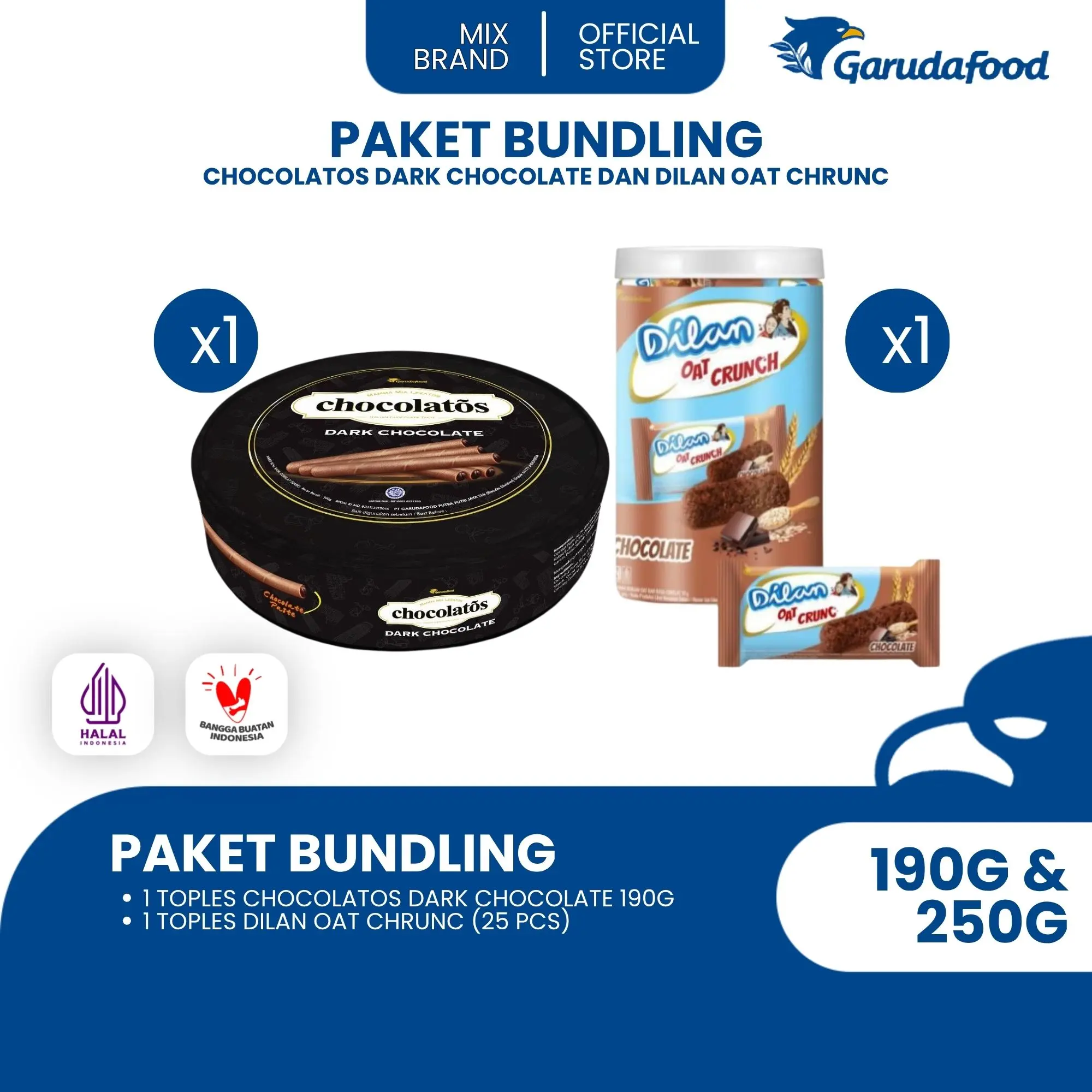 MIX - PAKET BUNDLING CHOCOLATOS DARK CHOCOLATE STICK DAN DILAN OAT CRUNCH | sereal, granola dan Oat - MIB