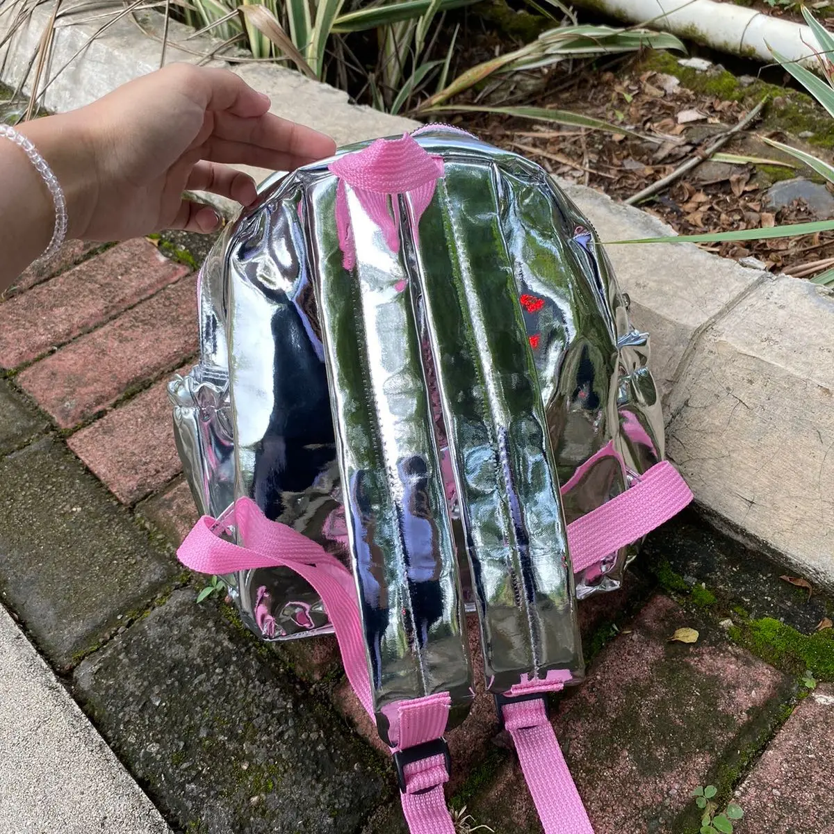 Tas Ransel Wanita tas MIRORR  ZAYLINE Silver Kulit Sintetik Muat Buku Paket LKS - Backpack Stylish Elegant - Tas Gendong Wanita Korea - Tas Sekolah Kekinian - Tas Lucu Silver Silo