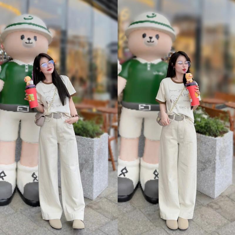 Quần Jean suông nữ ống rộng vải QC dáng dài 95cm -105cm LAMO - J1499