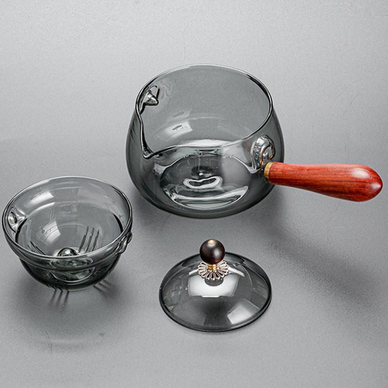 Tea Pot, High Borosilicate Glass Side Handle Brewing Tea Pot, Thickened Small Green Citrus Tea Pot, Wooden Handle Tea Pot, Glass Tea Set 3
