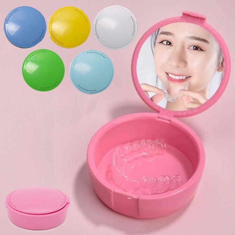 Hộp giữ lại chỉnh nha Cầm Tay Làm Sạch Răng, có gương, để lưu trữ răng giả, hộp đựng làm sạch răng, hộp đựng răng 0