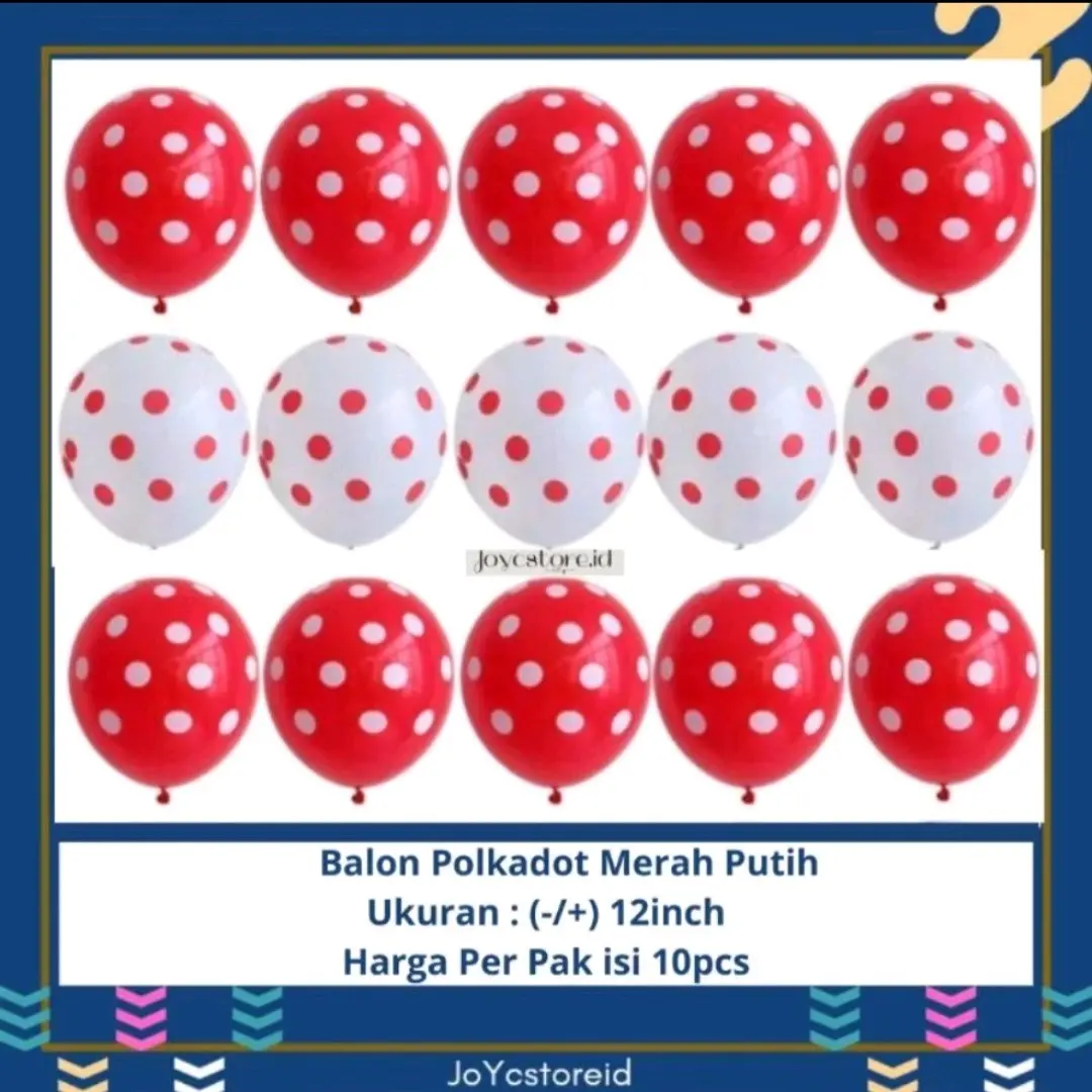 Balon Polkadot Merah Putih 10pcs | Balon Polkadot Warna