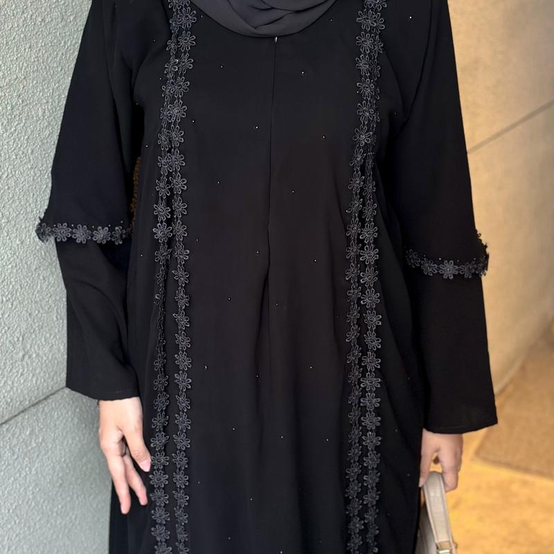 ABAYA RENDA MELATI DENGAN LAYER SIFON S M L XL XXL gamisabaya jetblack abaya  sehari 1