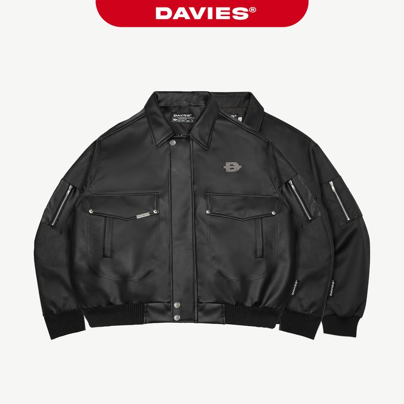  Áo khoác bomber croptop nhiều túi DAVIES logo inox cổ bẻ bo chun dù da túi hộp tay áo Double Box Bomber Jacket| D-AK8 