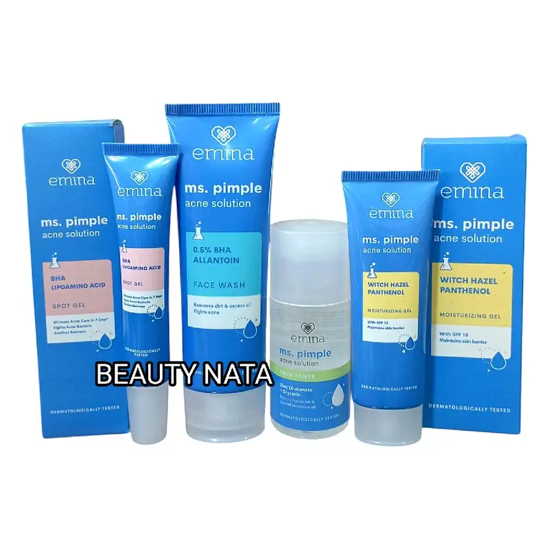 EMINA PAKET ACNE 4ini1/EMINA Ms.Pimple Acne Solutif/Paket Skincare Remaja/Face Wash/Toner/Spot Gel/Moist aurier/Emina 1set lengkap/Emina Berjerawat 1