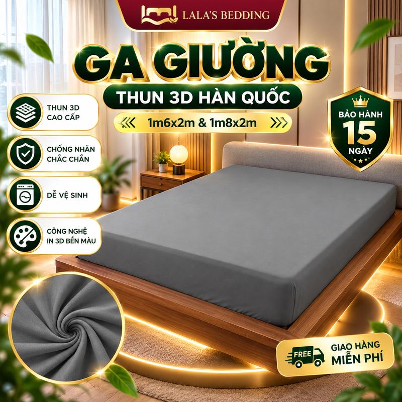 (ưu đãi tháng 10) Ga Giường Thun 3D Hàn Quốc Lala's Bedding 1m6x2m & 1m8x2m Chắc Chắn Chống Nhăn Dễ Vệ Sinh Công Nghệ In 3D Bền Màu Kích Thước Đa Dạng
