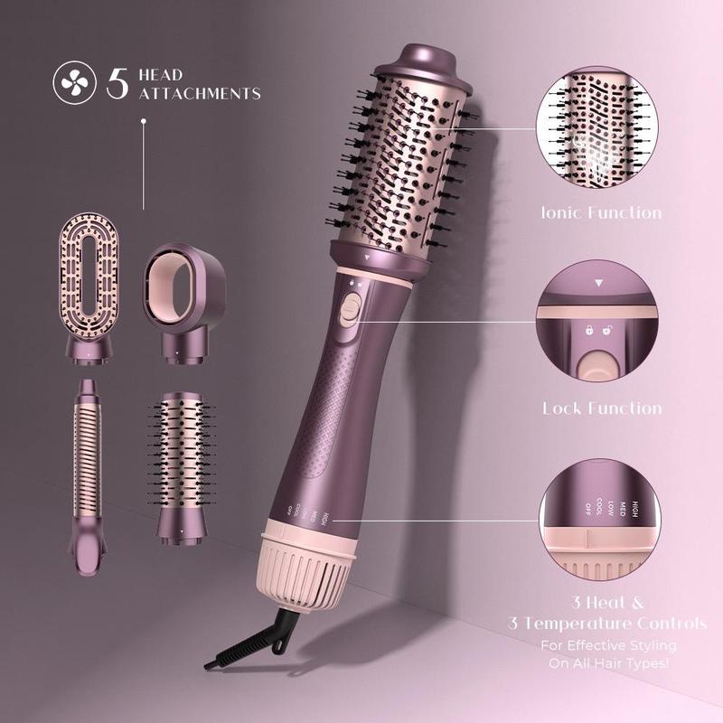 Lược điện 5 trong 1, máy sấy tóc và tạo kiểu đa năng, uốn, duỗi và tạo độ phồng cho tóc