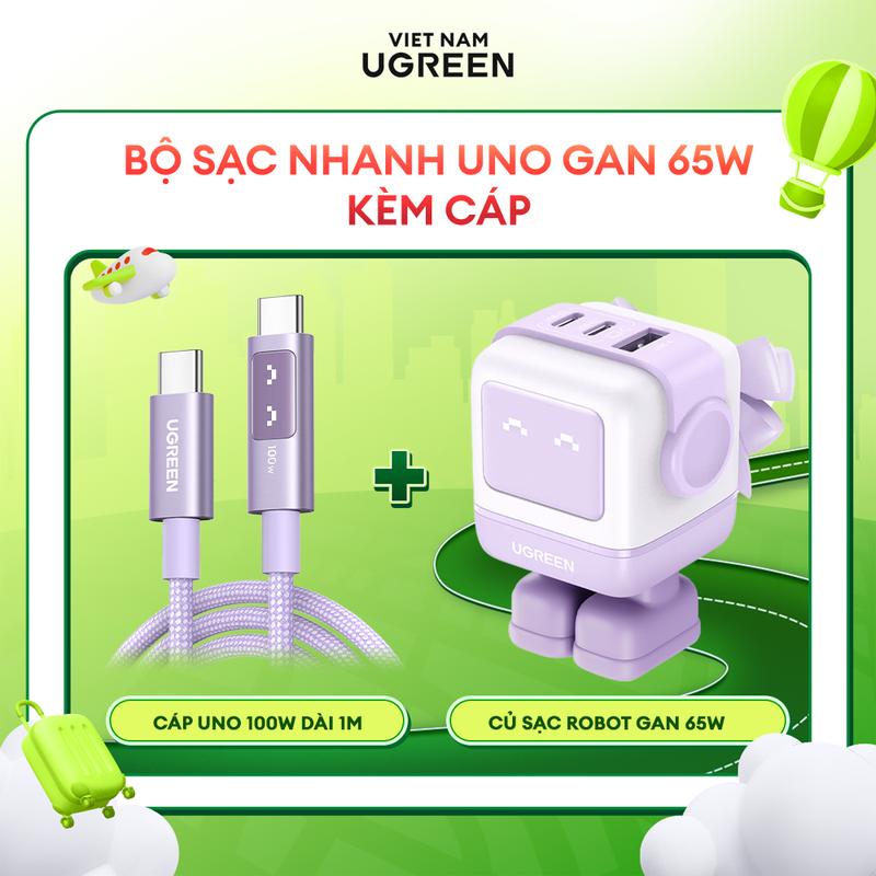Bộ sạc nhanh Ugreen Robot 30W/65W kèm cáp USB-C 60W/100W dành cho iP15, iP16 - Bảo hành 18 tháng 1 đổi 1