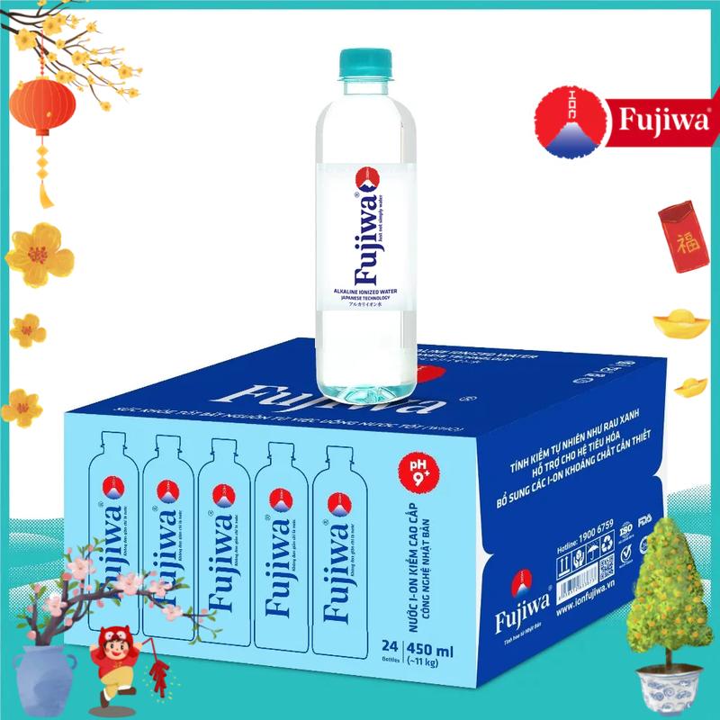 Thùng 24 Chai Nước Uống Ion Kiềm Cao Cấp Đóng Chai Fujiwa 450ml - Nước uống Detox với Công Nghệ Điện Phân Ion Kiềm uống nứớc nước suối fujiwa
