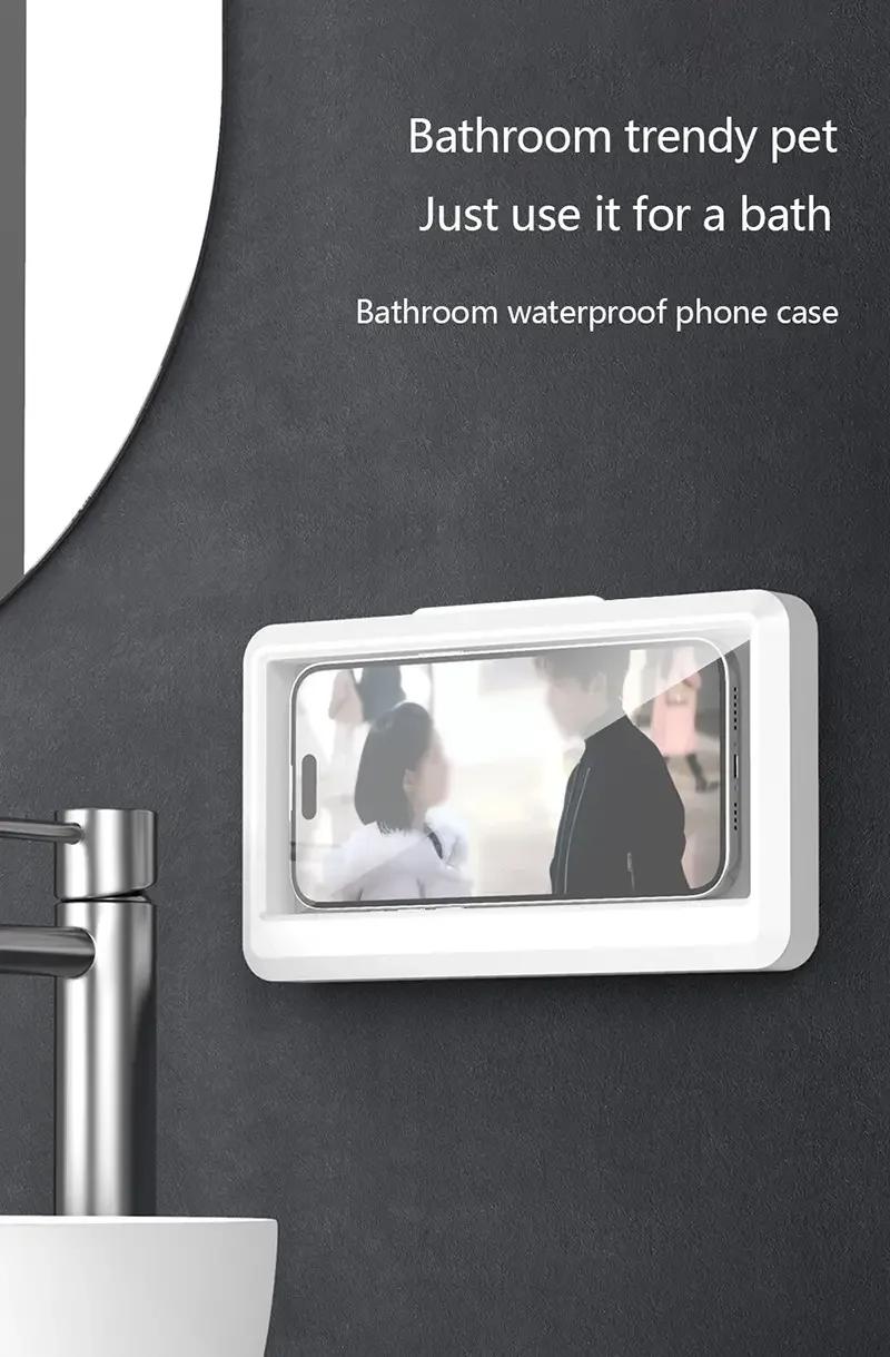 Product Introduction of Waterproof Bathroom Wall-Mounted Mobile Phone Holder with Touch Screen Protective Cover for Kitchen Sealed Storage 3