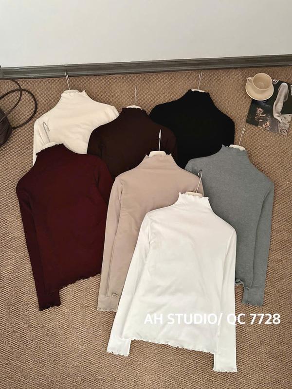 ẢNH OLDSCHOOL Áo len tăm thỏ tay dài QC lót lông giữ nhiệt cổ bèo QC7728