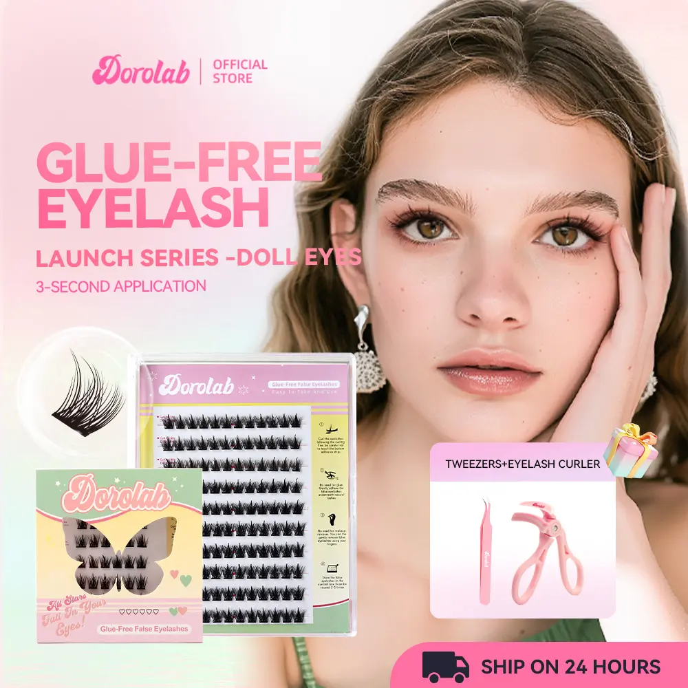 DOROLAB 【Glue-free eyelashes】Eyelash extension set【Doll eyes】D Curl False Eyelash Length 10-13mm & 11-14mm——PBT Antibacterial material For Women Makeup Cosmetic