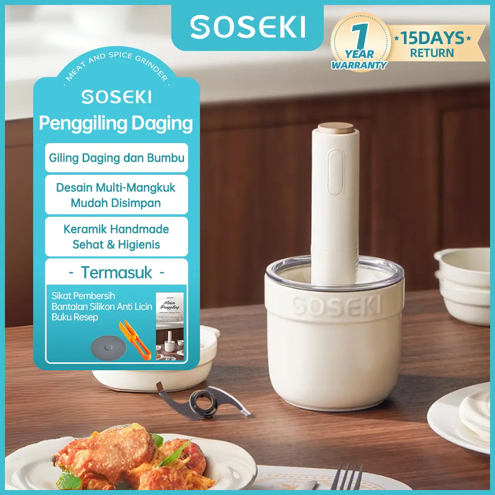 SOSEKI Chopper Keramik untuk Daging dan Bumbu / Blender Daging 300W / FREE 3 Mangkuk untuk Blender Bumbu Dapur / Meat Chopper