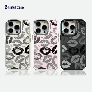 Blissful Case  Soft Case for iPhone 13 14 15 16 11 12 PRO 7 8 PLUS  X XS XR PROM Premium Design black lips Case