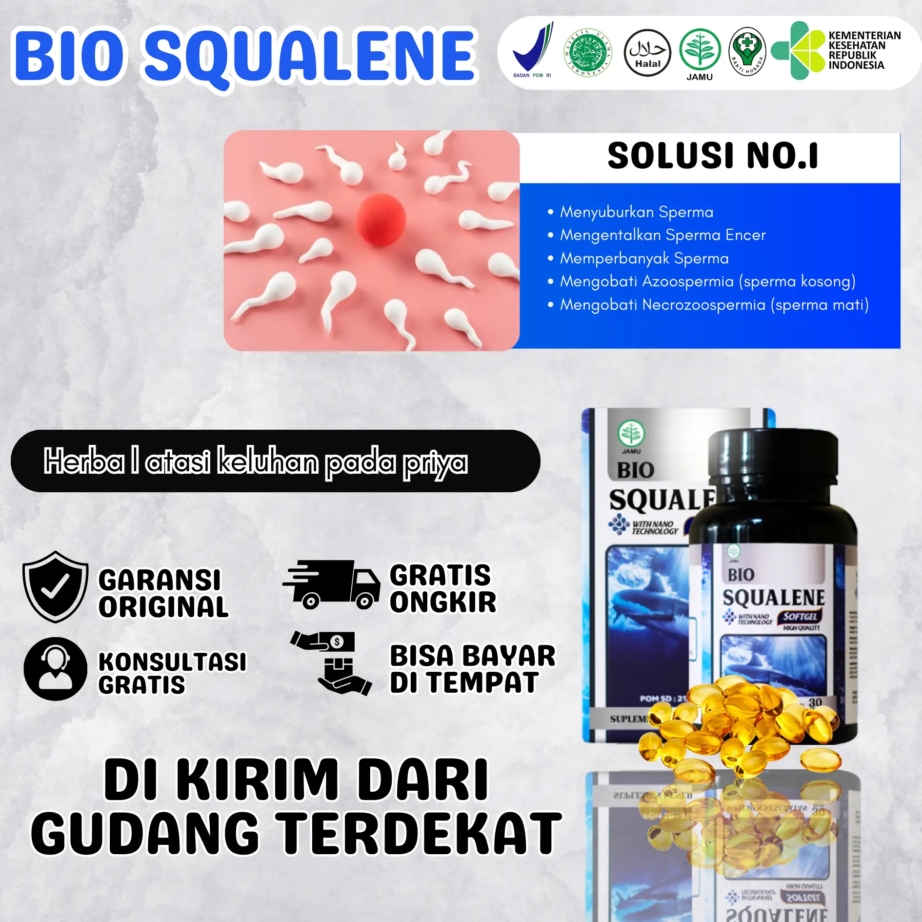 Bio Squalene Softgel isi 30 Herbal Penyubur Seperma Mandul,Azoosepermia Pengental SepermaBerlegalitas Resmi dan Halal MUI