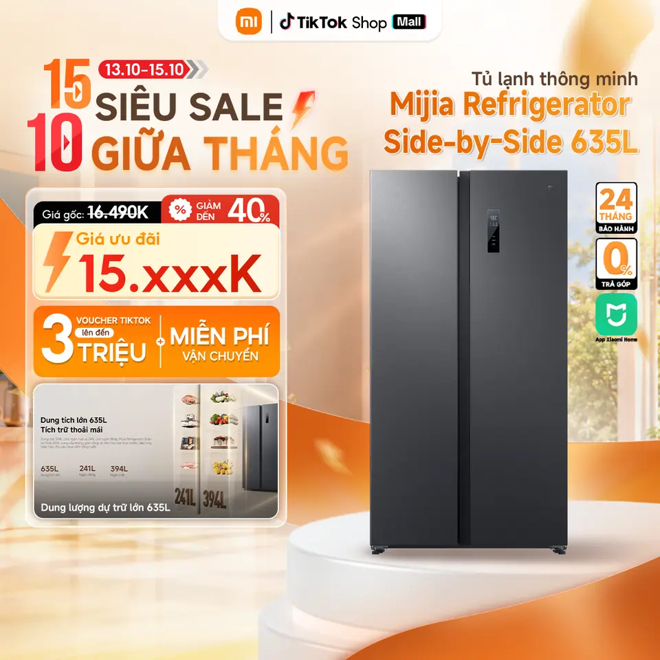 Tủ lạnh thông minh Xiaomi Mijia Refrigerator Side-by-Side 635L - Dung tích lớn 635L - Loại bỏ 99.99% vi khuẩn - Bảo hành 2 năm - Hàng chính hãng