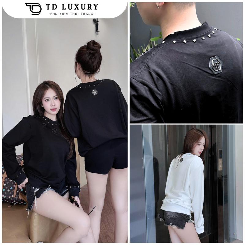  Áo Len nỉ Đính Đá ngôi sao quanh vành cổ Phối chữ in đập nổi unisex nam nữ vải Len nỉ Hàng L1 Cao Cấp hot trend 