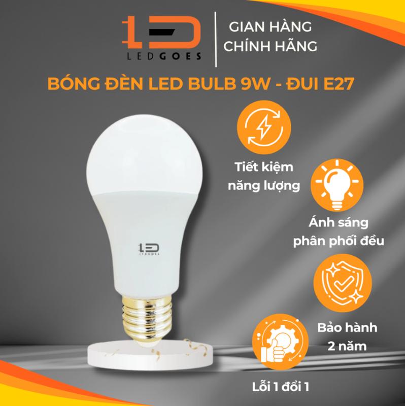 Bóng Đèn LED Bulb 9W Đui E27 LEDGOES – Đèn LED Siêu Sáng, Tiết Kiệm Điện, Ánh Sáng Ổn Định, Tuổi Thọ Cao, Lỗi 1 Đổi 1