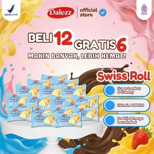 Bolu Gulung Mini Super Lembut, Manis & Creamy - Dalezz Swiss Roll Rasa Susu，Cheese，Chocolate, Strawberry 18g*18pcs