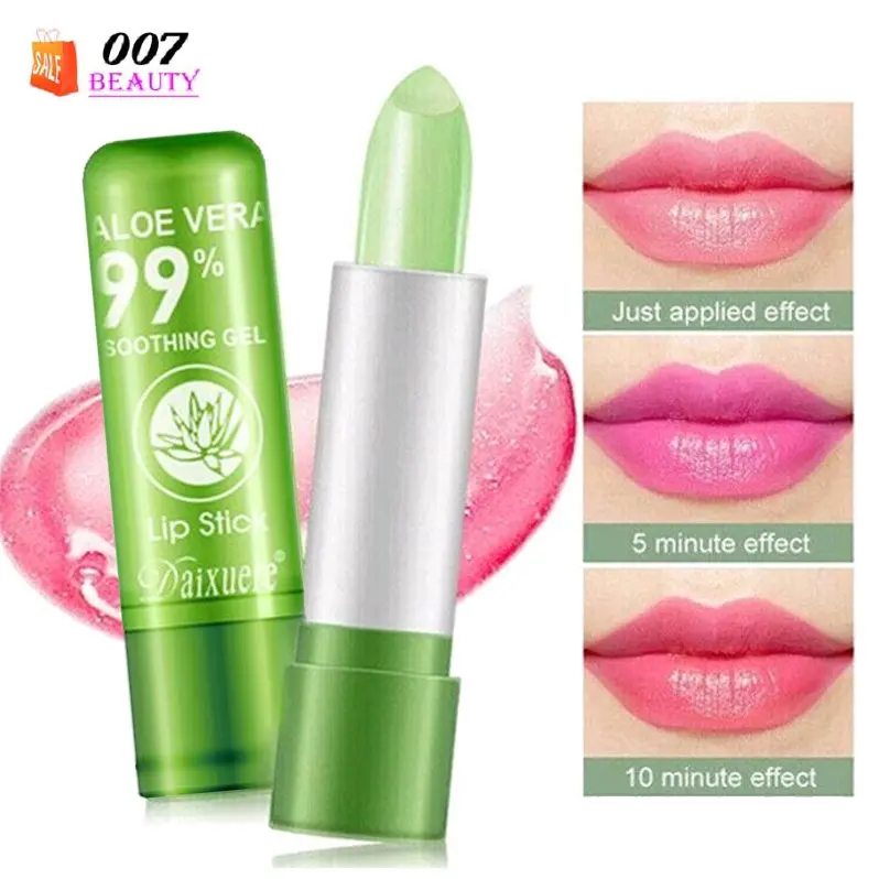 Promo Paket Hemat 3 Pcs Lip Balm ALOE VERA 99% Pelembab Bibir Alami  Lipstick Gloss Hijau Wanita  Lipstik Kering Pemerah
