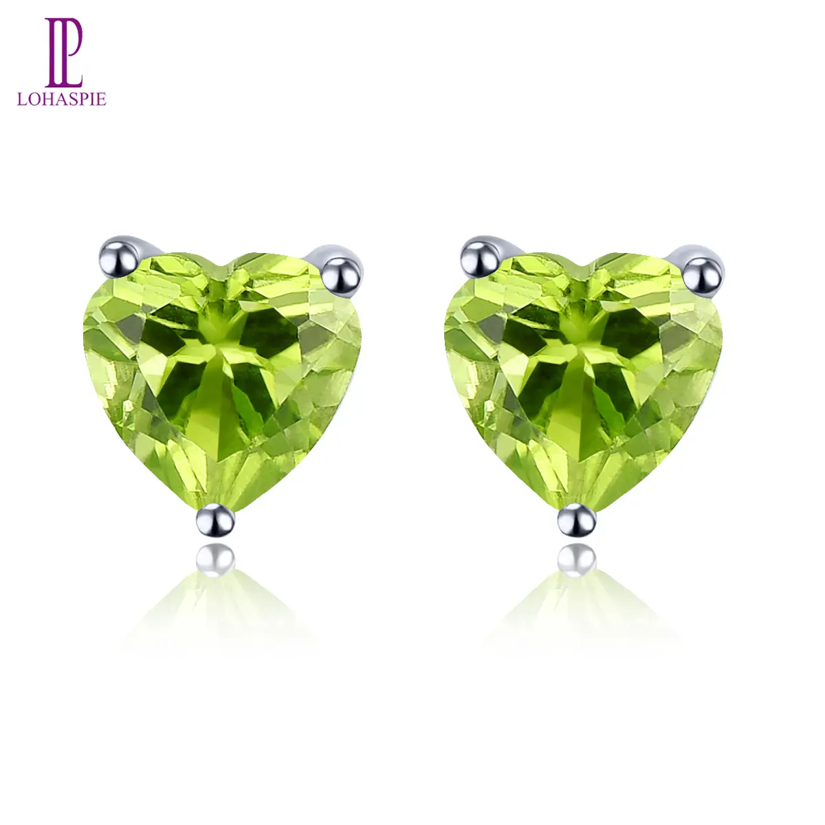 Lohaspie Jewelry Genuine 1.6 Carats Silver Earrings 925 Silver Natural Peridot Earring Heart Cut Gemstone Peridot Earring For Women Jewelry Gift