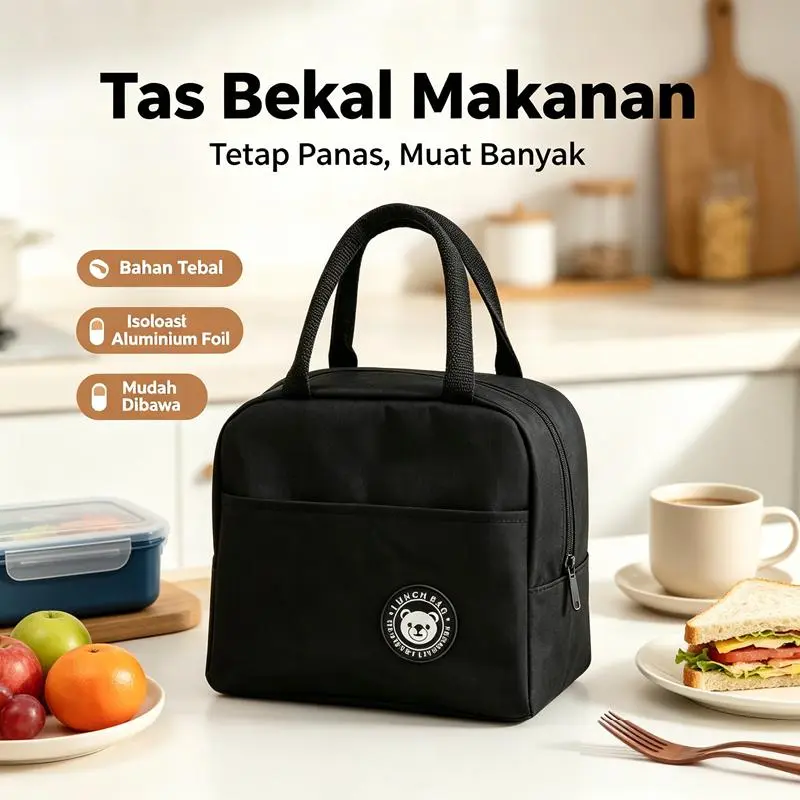 Tas Lunch Bag Bahan Premium Jahitan Rapi, Tas Penyimpanan Makan Siang Cocok Semua Ukuran Kotak Makan, Lapisan Dalam Mudah Dibersihkan, Perlengkapan Bekal Harian Rumah Tangga Terlaris