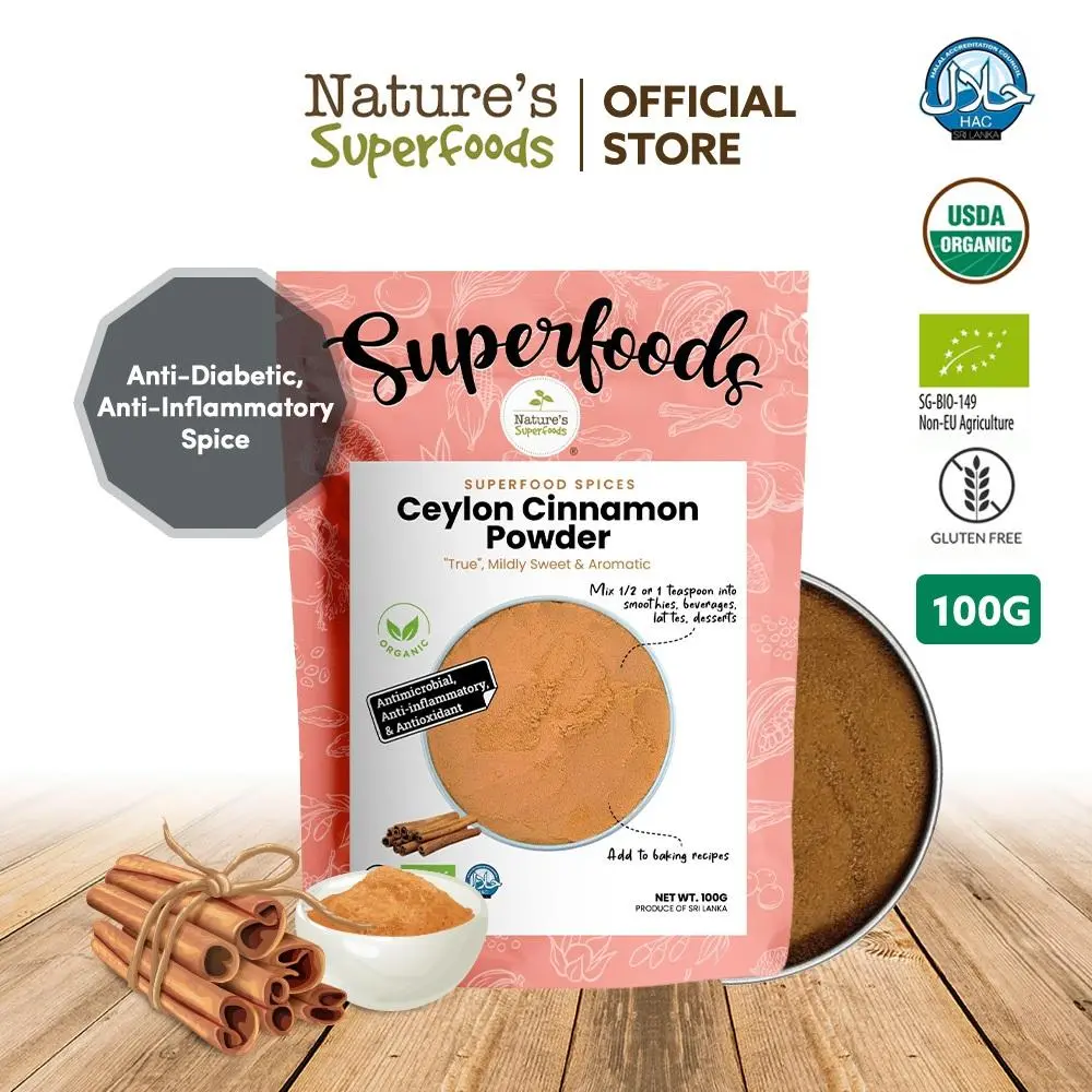 Nature's Superfoods Organic Ceylon Cinnamon Powder 100g l Premium Grade l Anti-Inflammatory l BB Date: 2 OCT 2025