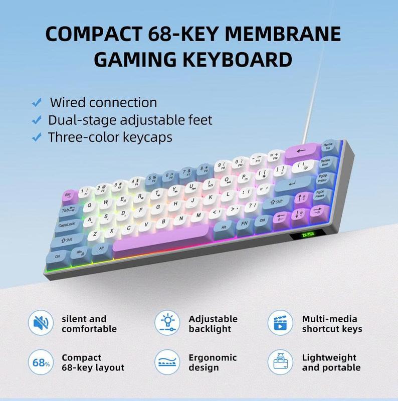 Bàn phím ZK 768 giả cơ gaming 68 phím, có led chơi game văn phòng dành cho người thích sự êm dịu