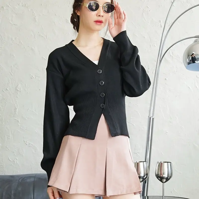 MINJI PRESS BODY TOP KNIT RAMPING-WANITA-KNIT-PREMIUM-TEBAL CARDIGAN - ATASAN WANITA Knitwear Atasan Cardigan Panjang Basic Dewasa Hitam Outer 2