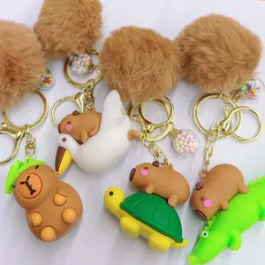 Gantungan Kunci Capybara Pompom Bulu Keychain Kapibara Murah Aksesories Tas Dompet A-GK035