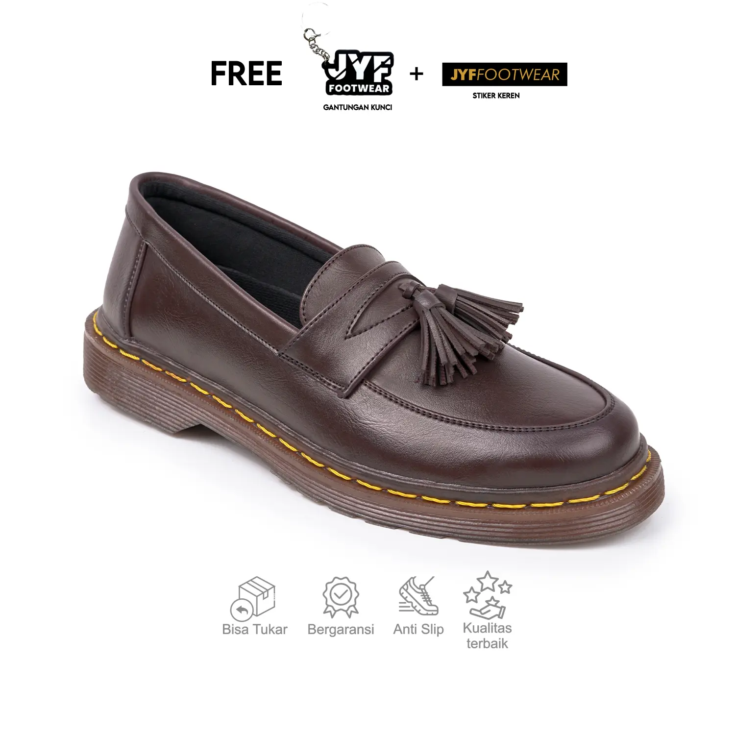 JYF - Maxi Brown Sepatu Loafers Pria Formal Kantor Kerja Kuliah Kondangan Wisuda Slip On Antislip