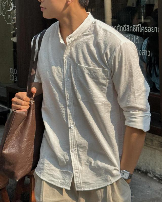 Áo sơ mi đũi 1 túi ZUTEE áo đũi hàn cổ tàu trắng ,đen hàng vải đũi xước cao cấp ôm dáng thời trang trẻ Menswear Nam Có Cổ