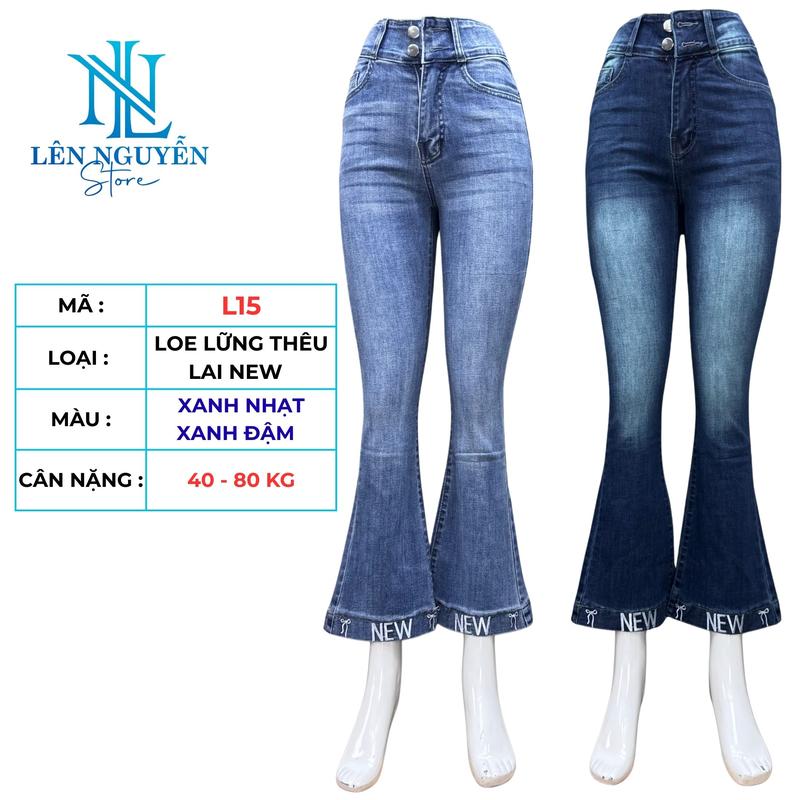  L15   Len Nguyen Store   Quần Jean  Bò  Nữ Loe Lững Dài 92-93cm Màu Xám Xanh Size 40kg-80kg Thiết Kế Thêu New Lai Lưng Cao 2 Nút Co Giãn Mền Mịn Bigsize Hotgirl Skinny Ống Ôm Trẻ Trung Tự Tin Dễ Phối Đồ. Women Pants Denim 