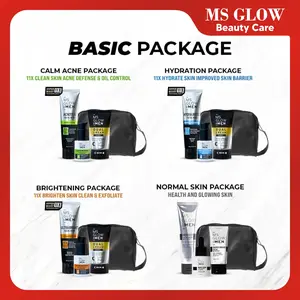 MS Glow For Men New Variant Paket Wajah Pria Membersihkan Mencerahkan Kulit Kering dengan Facial Wash Serum dan Dual Cream Gratis Pouch