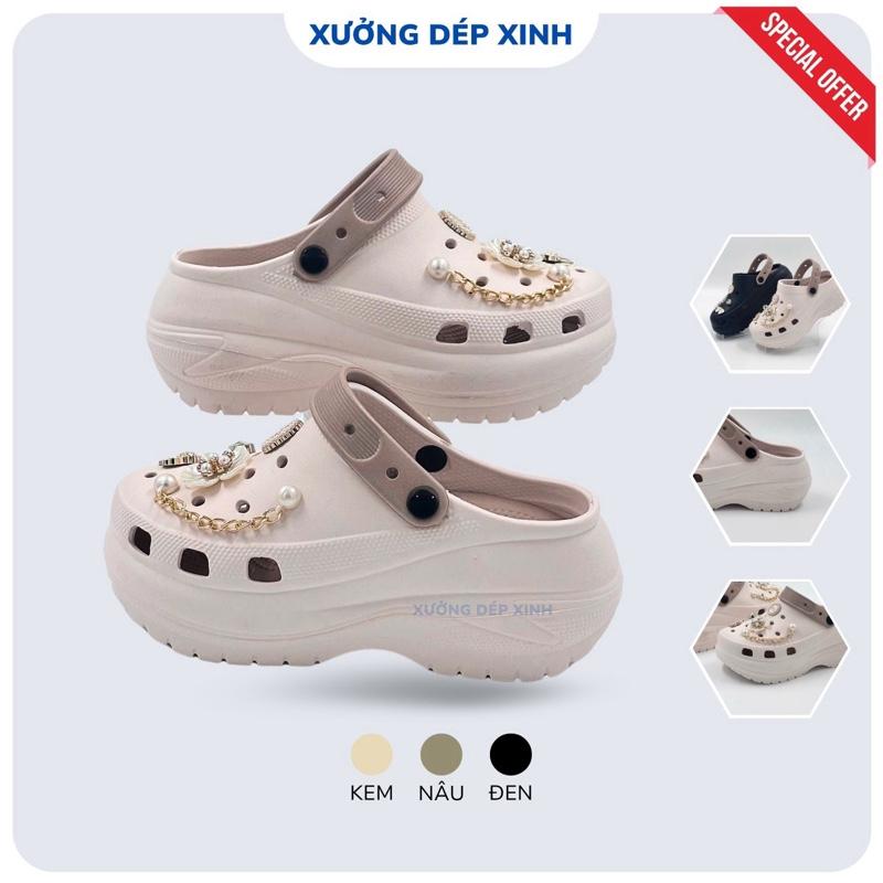 Dép sục nữ charm đá Ngẫu Nhiên đế 8cm bản mới, Sục nữ đế cao phong cách năng động chất liệu eva Shoes Giày Bệt DéP