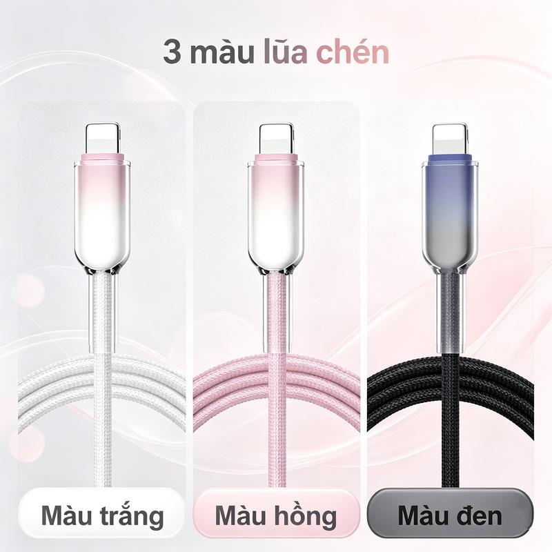 Cáp sạc nhanh PD20W, chất liệu bện, chống va đập và vỡ, bền bỉ, tương thích với dòng iP 6-14 sạc nhanh 20W Chiều dài 1 mét