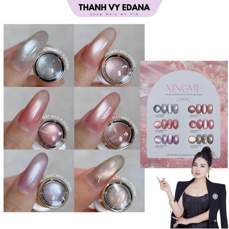Sơn mắt mèo cực quang giọt nước XINGME sét 6 màu kèm bảng sơn sẵn chai tròn 12g THANH VY EDANA