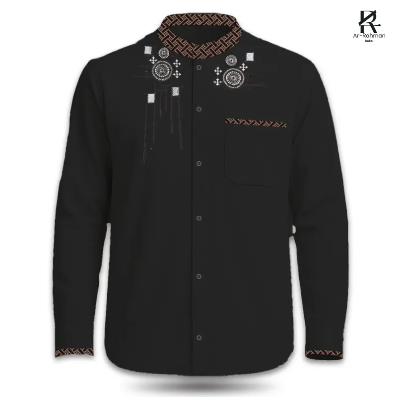BAJU KEMEJA KOKO PRIA LENGAN PANJANG KOMBINASI BORDIR SIZE M L XL TERBARU 5