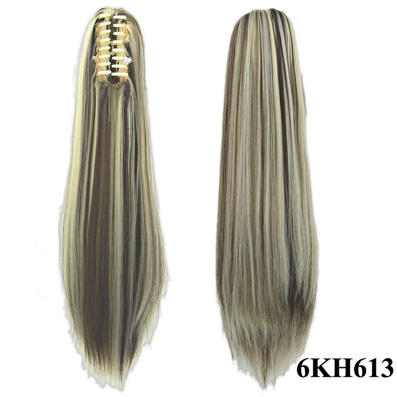 Aksesori rambut palsu gentian tahan haba untuk kanak-kanak perempuan, ekor kuda lurus panjang sintetik berkualiti tinggi, lembut, ombré, Klip kuku, potongan rambut ekor kuda 2
