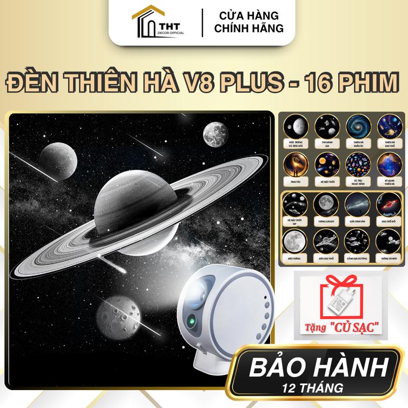 Đèn Thiên Hà V8 Pro THT DECOR Đèn Chiếu Sao Vũ Trụ Cao Cấp Đèn Galaxy V8 Kết Nối Bluetooth 16 Phim Nhạc Trắng Ngủ Ngon