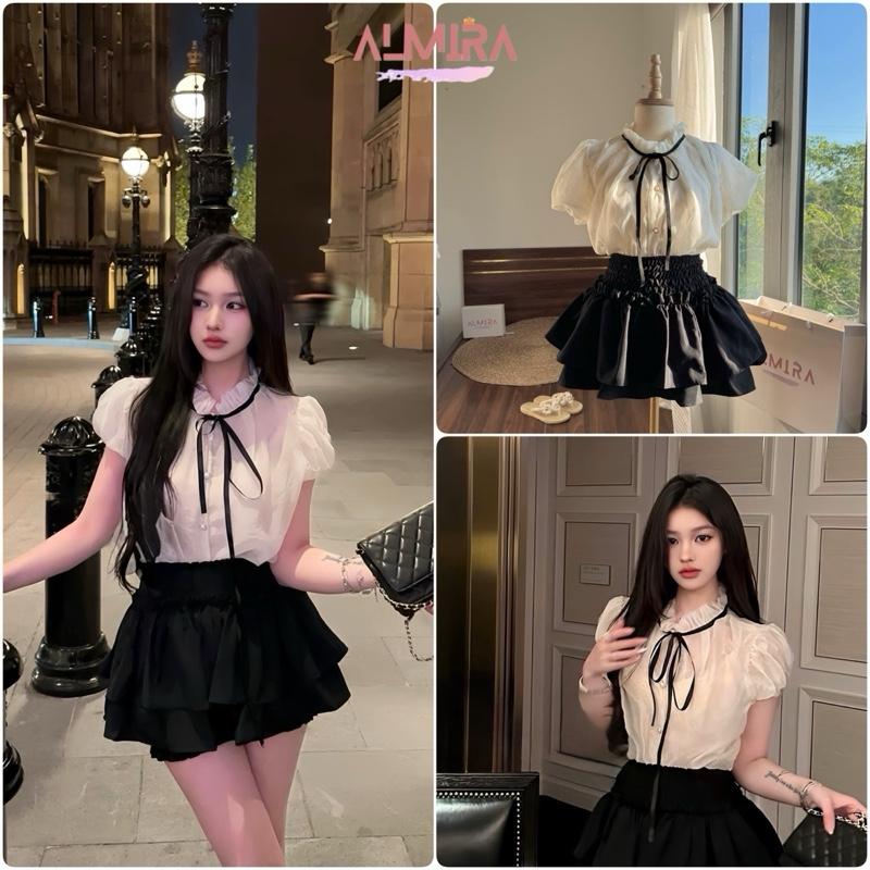 Sét Váy Huyền Ngọc Thanh Tân Gồm Áo Sơ Mi Mỏng Tơ 2 Lớp Lót Ren + Chân Váy 2 Tầng Có Quần Trong