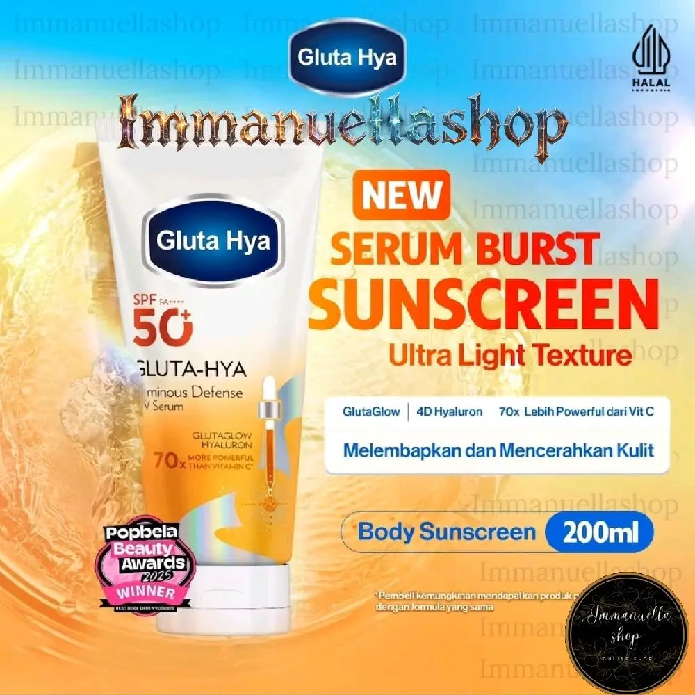 Gluta-Hya Serum Burst Sunscreen Luminous Defense SPF 50 PA++++ 200ml-Body Serum Sunscreen Mencerahkan