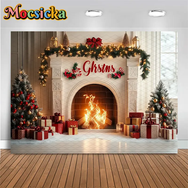 Latar Belakang Perapian Natal, Hiasan Pohon Natal, Dekorasi Keluarga, Anak-anak, Festival, Latar Belakang Fotografi, Spanduk