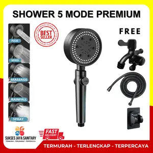 5 In 1 Kepala Shower Set Mandi Hitam Premium Shower Head Set 5 Mode Adjustable Shower Dengan Selang Portable Kamar Mandi Shower Air Keran Minimalis Aluminium