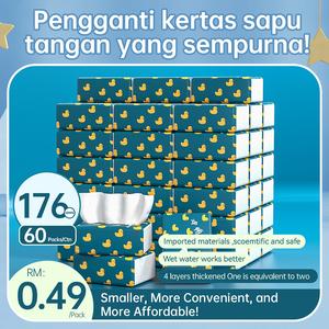 【60pek】 Tisu Faical Pek Mini, 4 lapis * 44 lukisan, 176 helai, Comel dan Kecil, Sesuai untuk Bersiar-siar, Pek Kecil